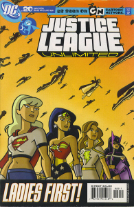 Justice League Unlimited #20  Supergirl,Wonder Woman, Mary Marvel, and the Huntress stand in a line, looking determined. Flying above them are the silhouettes of other heroines.